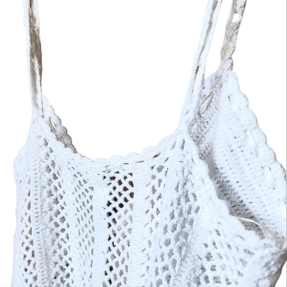 Y2K boho top loose knit lace-up white singlet size 10 - Picture 9 of 10
